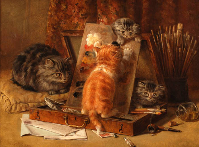 Kittens Playing in the Artist Paint Box