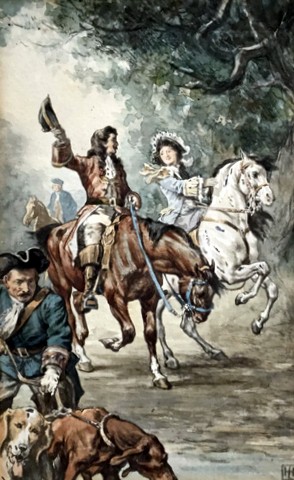 Cavalier riding with a Lady